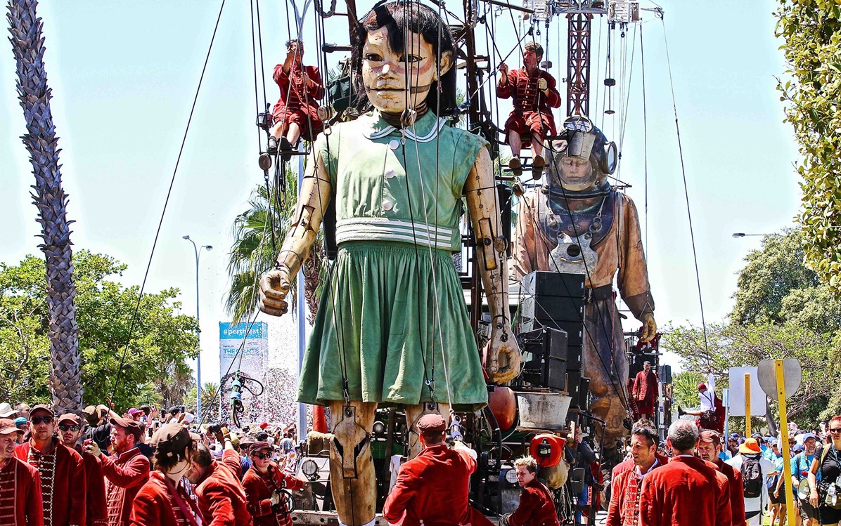 An image of the girl puppet from the Giants at Perth Festival 2015 cr. Scott Weir