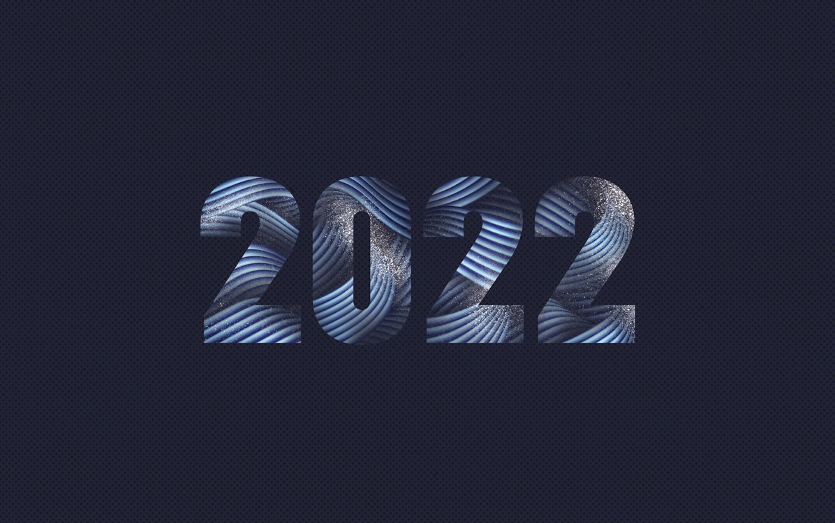 A blue graphic of '2022' with a wave like pattern in the numbers