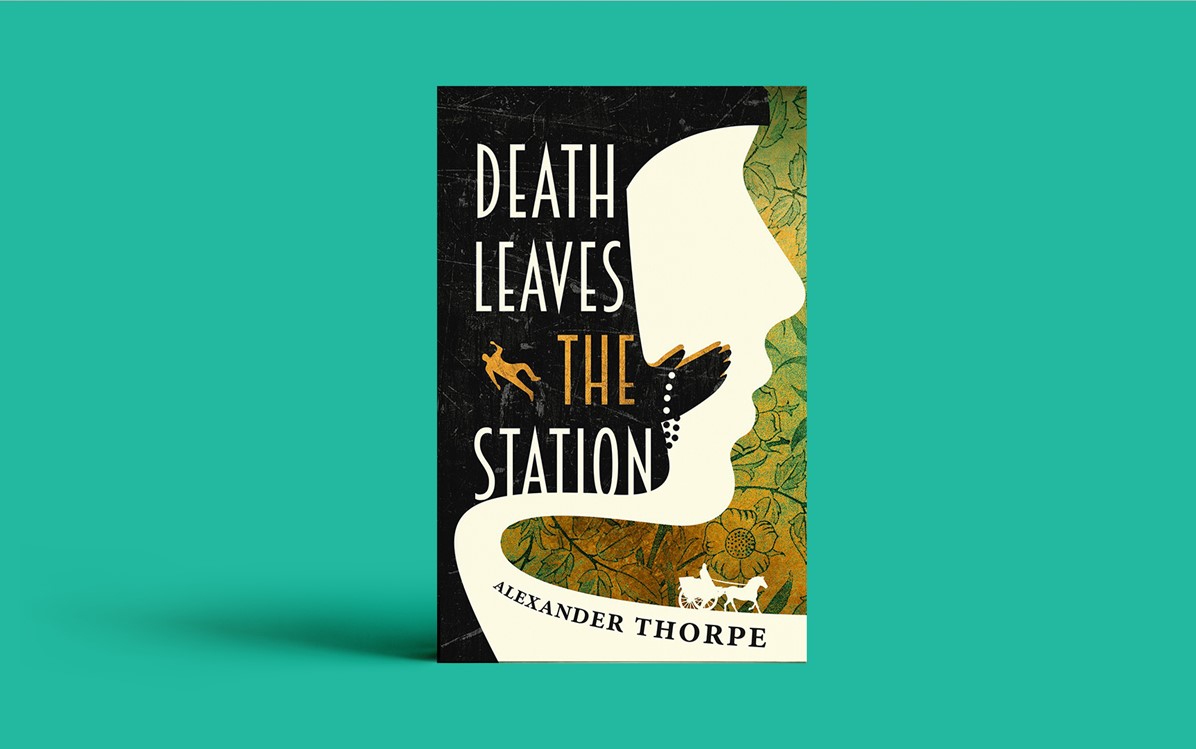 Image of book "Death Leaves the Station" on green background.