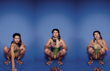 Image of a person in 3 different poses with a blue background